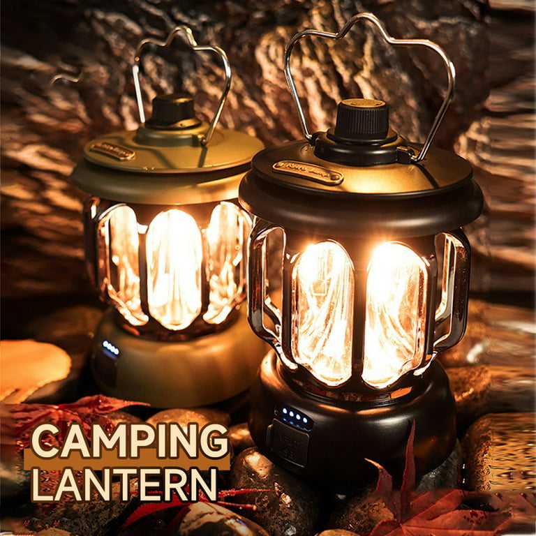 Vintage Camping Lantern LED Flame Light Battery Rechargeable USB Portable  Hanger Fishing Lamp Dimming For Outdoor