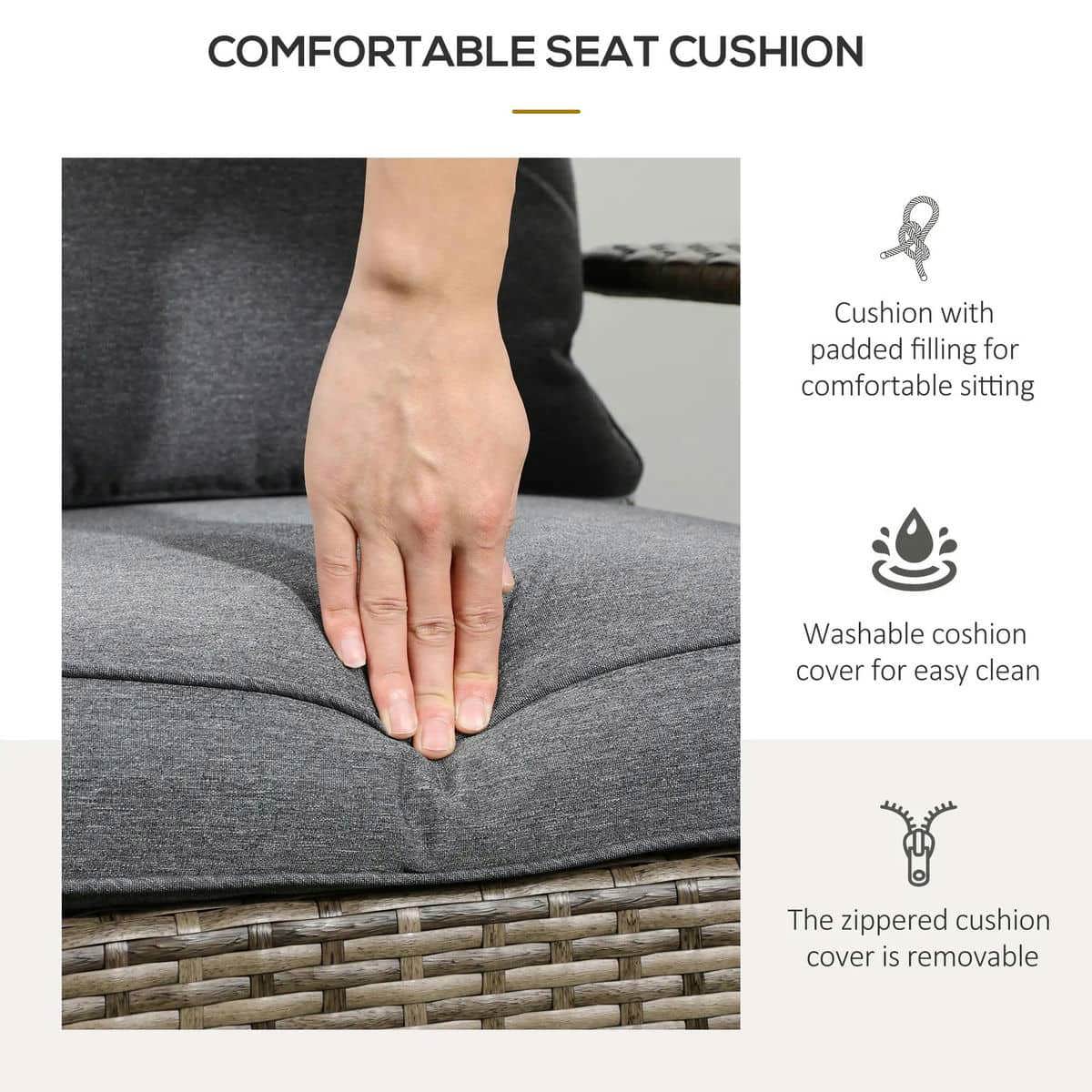Spaco Patio Wicker Adirondack Chair with Soft Cushions, Outdoor All-Weather Rattan Fire Pit Chair with Tall Curved Backrest and Comfortable Armrests for Outdoor as Backyard, Lawn, Garden, Tan&Gray
