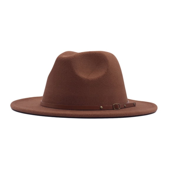 GDREDA Womens Ball Cap Womens Classic Wide Floppy Panama Hat Belt Buckle Wool Fedora Hat,Brown