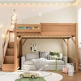 thumbnail image 3 of Harper & Bright Designs Full Size Loft Bed with Built-in Wardrobe and Shelves, Wood Loft Bed with Full-length Guardrails and Stairs, Antique Natural, 3 of 12