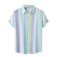 thumbnail image 1 of Camisas Hombre Manga Corta Camisa informal para hombre, camisa con estampado de rayas de lunares, camisa de manga corta con cuello vuelto de un solo pecho, Top a la (Blue, XL), 1 of 5
