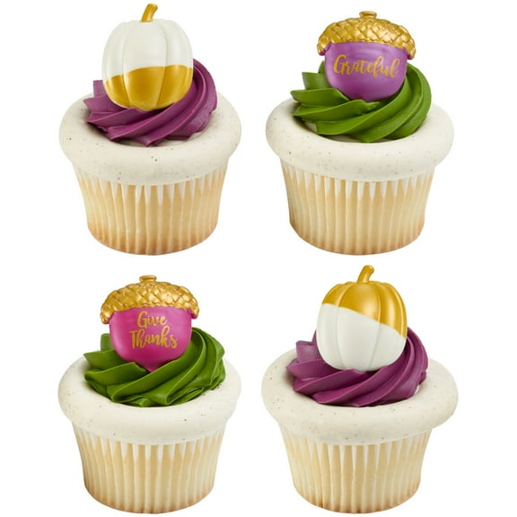 CakeDrake Golden Harvest Cupcake Rings (12 Pieces) Fall Thanksgiving Themed Cake Decor