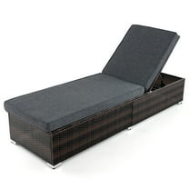 Patio Wicker Lounge Chair with 4-level Backrest and Long Seat Cushion