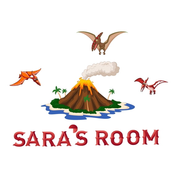 Custom Name Cute Flying Winged Dinosaurs DesignWall Decal Decoration Joyful Cartoon Cartoon Animals Decorating Ideas for Child's Bedroom Size: 10 In(W) x 7 In(H)