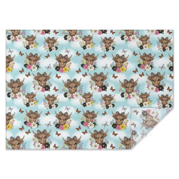 Blue Highland Cow Flower Butterfly Pattern Rectangle Tablecloth 60"x84",Waterproof Polyester Rectangle Table Cloth, Wipeable Spillproof Polyester Tablecloth for Dining, Camping, Indoor and Outdoor