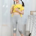 thumbnail image 2 of 3 Pack Girls Capris Leggings Cotton Crop Spring Summer Leggings with Daisy Pattern for School Wearing Uniform Pants for Girls Height 85cm-135cm, 2 of 9