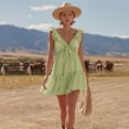 thumbnail image 7 of PRINxy Women's V Neck Loose Tiered Ruffle Short Dress Petal Sleeve Cotton Linen Casual Dress for Summer Beach Vacation Daily Errands Green XXL, 7 of 7
