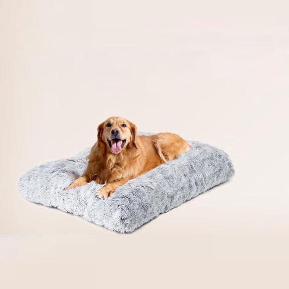Fluffy Dog Crate Bed for Extra Large Dogs, Plush Faux Fur Pad, Calming Anti Anxiety XL Bed for Crate, Washable Soft Warm Dog Mat with Non-Slip Bottom, Grey