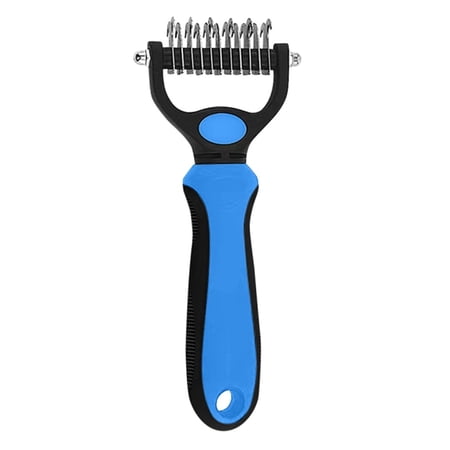 Grooming Tool Dual Tooth Pet Grooming Comb Undercoat Rake for Dogs Cats Long Hair Deshedding Tool Dematting Brush Double Sided Stainless Steel Teeth Remover Mats Tangles Loose Fur,Blue