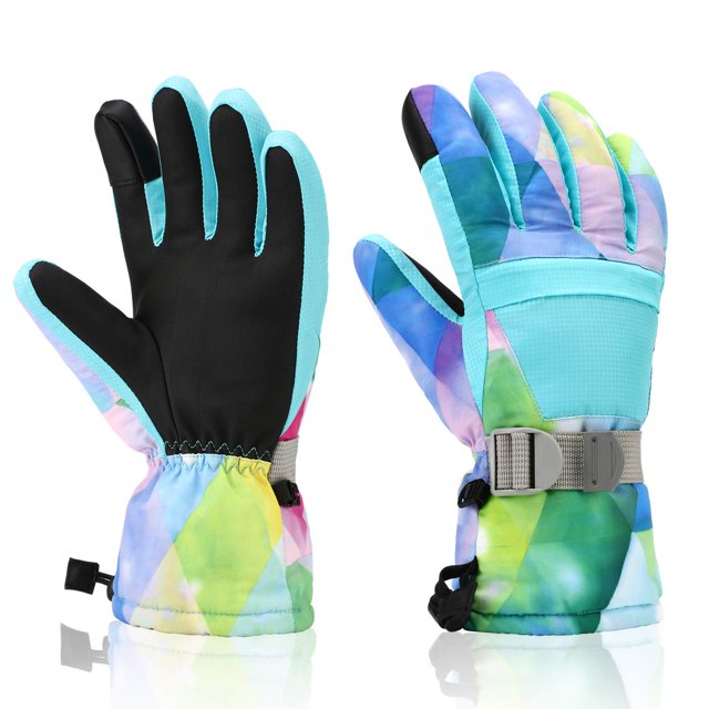 Yidomto Guantes de esquí de invierno impermeables y cálidos guantes de nieve para pantalla táctil para hombres, mujeres, niños y niñas (azul claro-L)