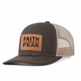 thumbnail image 5 of FAITH OVER FEAR Leather Patch Embroidered Color Block Trucker Hat Unisex Adjustable Cotton Breathable Fashion Cap for Travel Daily Wear, 5 of 11