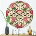 thumbnail image 2 of Designart 'Retro Red and Pink Roses' Mid-Century Modern Wood Wall Clock, 2 of 5