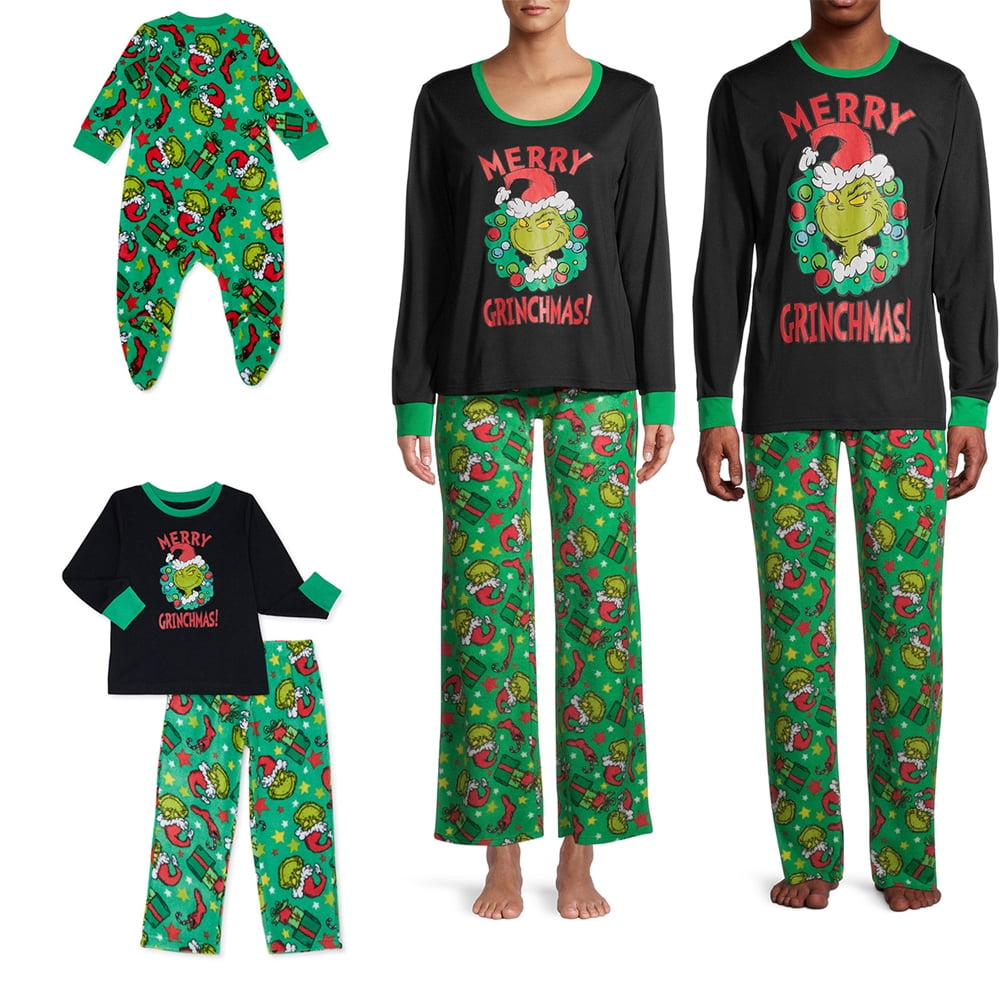 Green Christmas parent-child wear family wear cartoon character pajamas  Christmas pajamas parent-child family home wear 