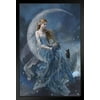 Fairy Sitting On Wind Moon by Nene Thomas Fantasy Poster Black Cat Princess Magical White Wood Framed Art Poster 14x20