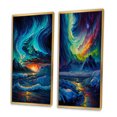 thumbnail image 3 of Designart "Mystical Arctic Mountains Aurora Borealis II" Beach Framed Wall Art Set Of 2 - Coastal Blue Framed Canvas Set For Living Room Decor, 3 of 6