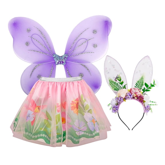 KAWELL Princess Dress Up - Flower Fairy Dress Up Costumes with Wing & Skirts & Headband, Princess Toys Birthday Gift