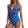 thumbnail image 3 of Traje de baño de una pieza con cuello halter, espalda descubierta, escote en V profundo, triángulo, lunares, traje de baño para mujer para salida a la playa, 3 of 6