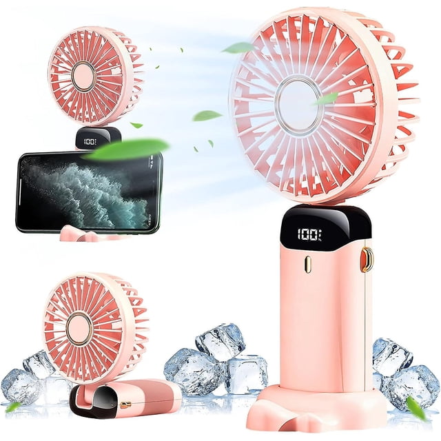 Ventilador de mano recargable WEIHJMXG 5 velocidades batería pantalla LED rosa Sakura