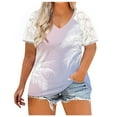 thumbnail image 2 of Hauts d'Été Grande Taille en Dentelle pour Femmes Blouses d'Été Patchwork Imprimé Amples Grande Taille Col en V Manches Courtes T-Shirts Col en V Femmes en Solde, 2 of 5