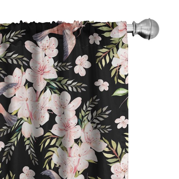 Ambesonne Floral Curtains, Birds Eucalyptus Leaves Art, Pair of 28"x95", Rose Pastel Green and Black