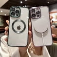 thumbnail image 2 of Compatible with iPhone 13 Pro Magnetic Clear Case,Luxury Plating Bling Transparent Shockproof MagSafe Case with Full Camera Lens Protector for iPhone 13 Pro Women Girl Men-Elegant Green, 2 of 12