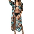 thumbnail image 1 of Mujer moda Casual Sexy verano manga corta estampado gran tamaño protector solar playa vacaciones largo gasa cárdigan blusa Pompotops  qwe20391, 1 of 8