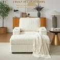 thumbnail image 3 of Aukfa 43" Corduroy Chaise Lounge w/ 2 Cupholders, Storage Bench & Arm, Plush Chair Bed, Beige, 3 of 9