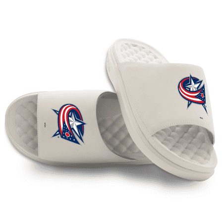 Youth ISlide Cream Columbus Blue Jackets Primary Motive Slide Sandals
