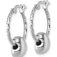thumbnail image 2 of Sterling Silver Stunning, Lustrous Polished 22 Mm 17.5 Rhodium-Plated Twisted Diamond-Cut With Puffed Heart Bead Hoop Earrings, 2 of 3