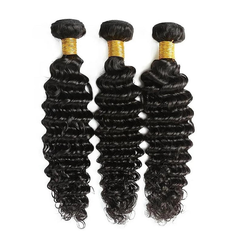 Datanala Brazilian Virgin Deep Wave Bundles 100% Unprocessed Deep Curly  Human Hair 3 Bundles Grade 9A Deep Wave Human Hair Weave Natural Color (14  16