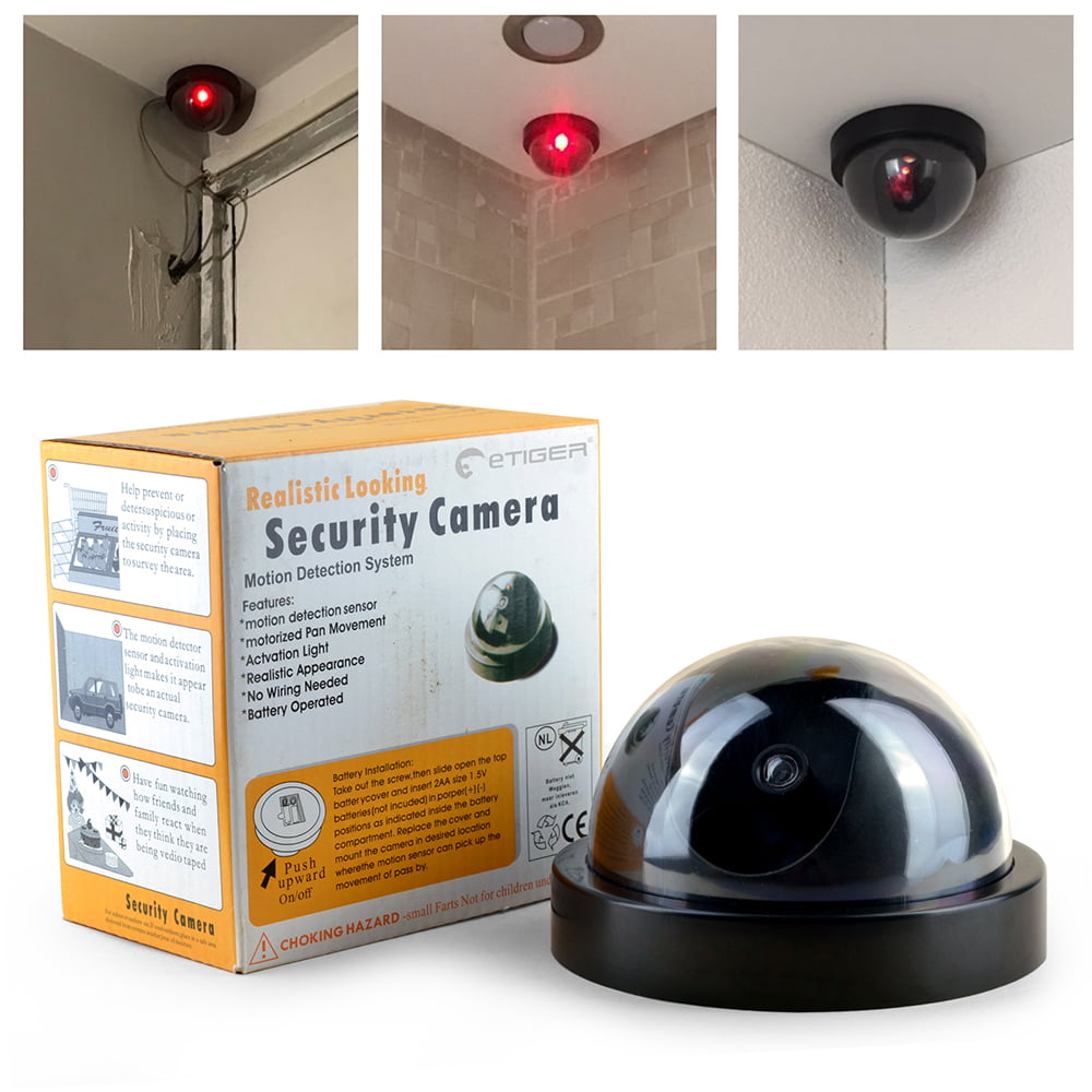 2 x Dummy IP Security Camera-Flashing Light in Dome-Wall Screws and Sticker-CCTV 