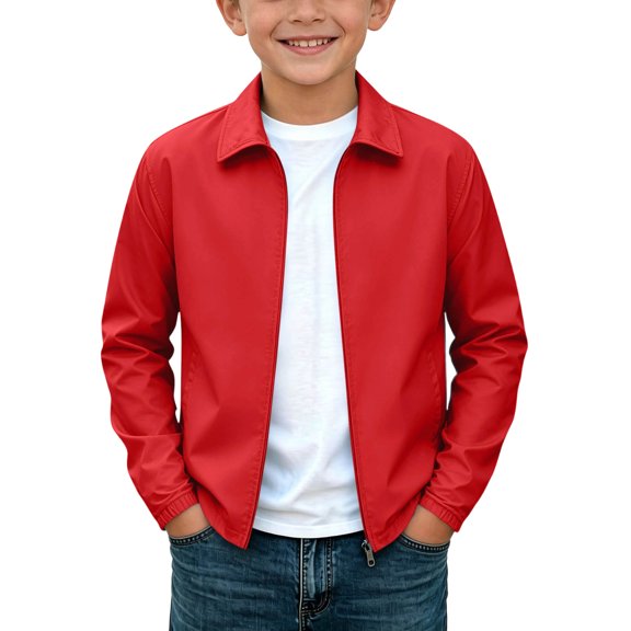 Kukoosong Boys Full Zip Windbreaker Jacket, Fall Winter Long Sleeve Turn Down Collar Lightweight Jacket, Casual Outerwear for Kids Daily Wear