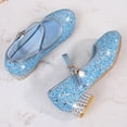 thumbnail image 6 of CAICJ98 Dress Shoes for Girls Wedding Party Heel Mary Jane Glitter Flower Toddler Girls Princess Shoes Blue,5.5(Little Kid/Big Kid), 6 of 7
