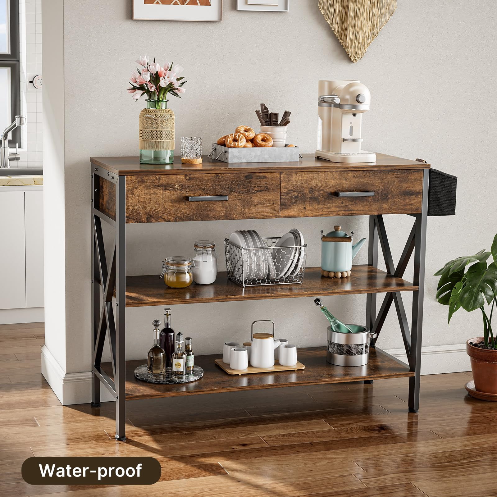 Aiho 39" Entryway Table with 2 Drawers, Modern Console Table with 3 Tier Storage Shelves, Sofa Table for Livingroom, Entruway, Small Spaces, Retro