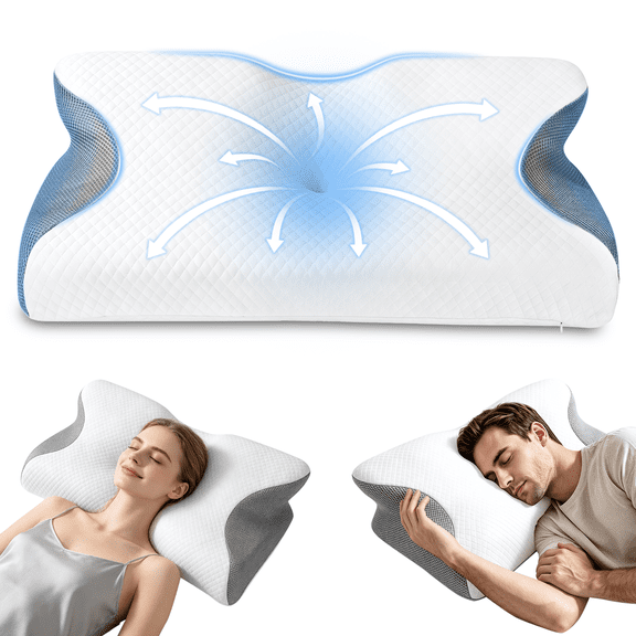 Wynra Cervical Neck Support Pillow, Ergonomic Memory Foam, Breathable Washable Cover, Side & Back Sleepers