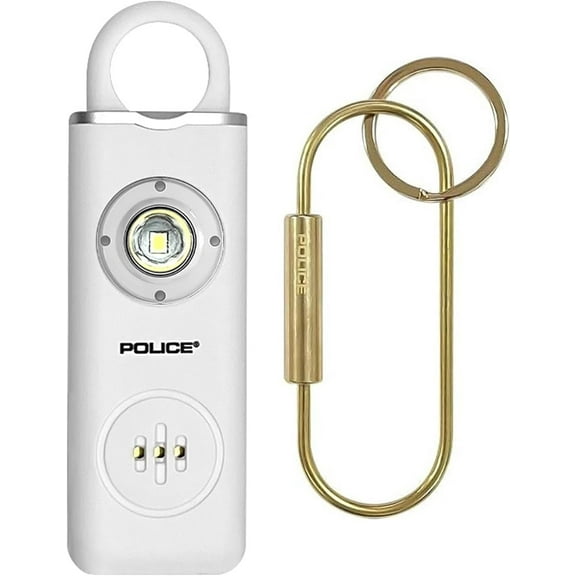 POLICE Personal Safety Alarm, 130dB Loud Siren with LED Flashlight Rechargeable, White