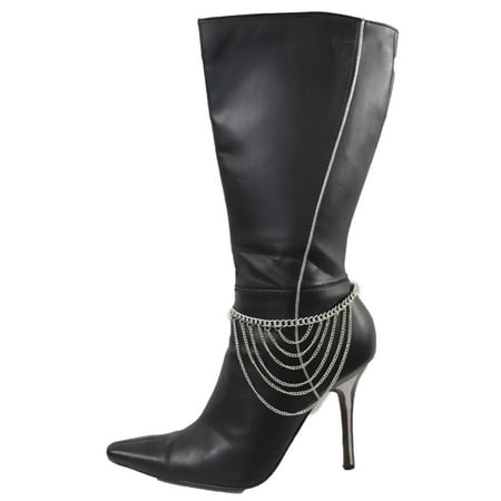 Women Silver Boot Chain Anklet Bracelet High Heel Shoe Bling Jewelry 7 Strands