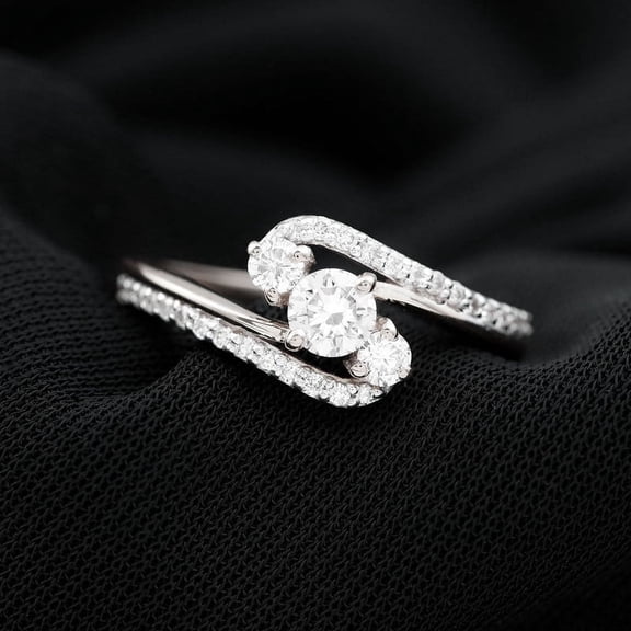 Spot Jewelry Round Cut 2.4 Ct VVS1/D Moissanite Engagement Bypass Ring - 14K White Gold Plated Classic Anniversary Ring for Women - Forever Diamond Ring for Women