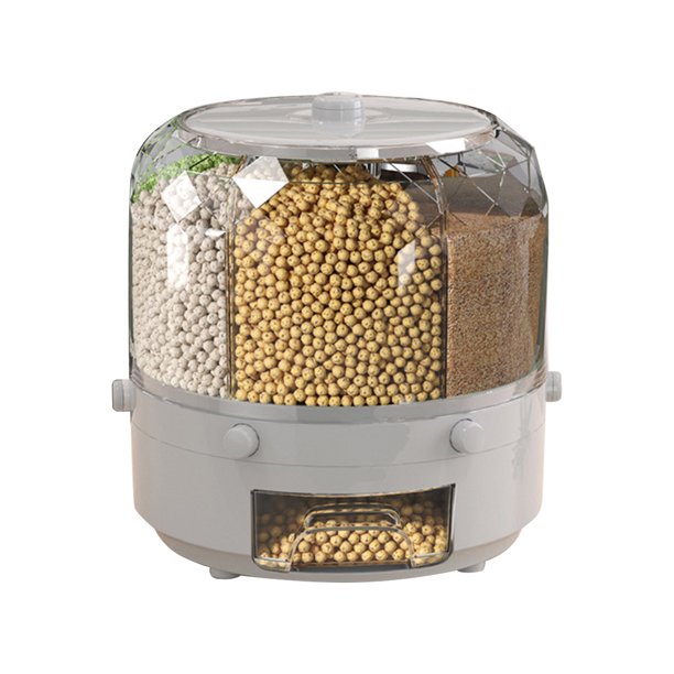 Barriles De Arroz Contenedor de almacenamiento de alimentos de 6 rejillas Caja de grano giratoria 360 a prueba de polvo para cocina (C) Tmvgtek Libre de BPA