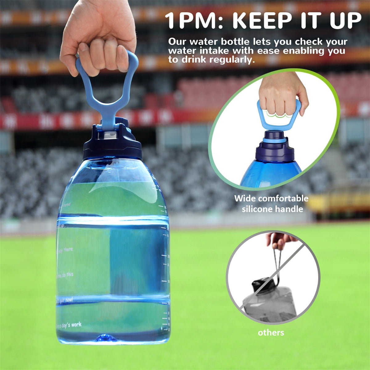 Kepooman Reusable Large-Capacity Water Bottle, Fitness Sports Water Bottle with Leak Proof Flip Top Lid for Gym Yoga Fitness Camping with Time Marker-D Kepooman Reusable Large-Capacity Water Bottle, Fitness Sports Water Bottle with Leak Proof Flip Top Lid for Gym Yoga Fitness Camping with Time Marker-D