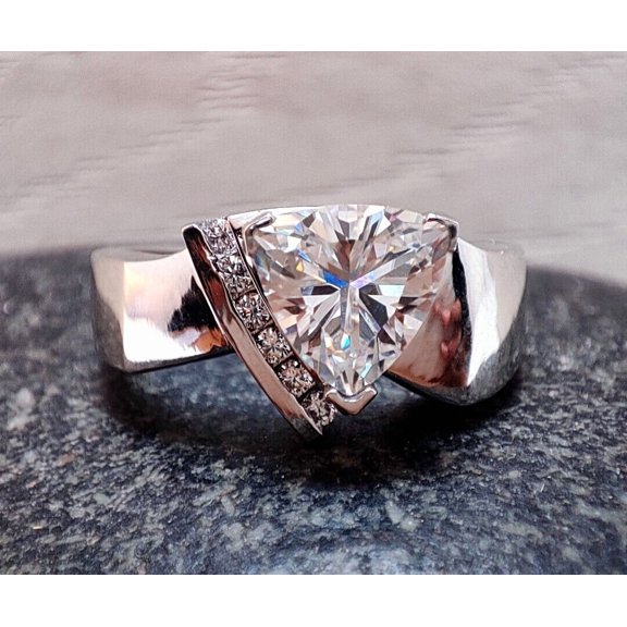 2.00 Ct White Trillion Cut Lab Created Diamond Wedding Ring 925 Sterling Silver 14K White Gold Plated