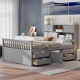 thumbnail image 3 of Full Size Captain Platform Bed Frame - 4 Drawers with Storage Bookcases & Shelves for Bedroom,Gray, 3 of 21