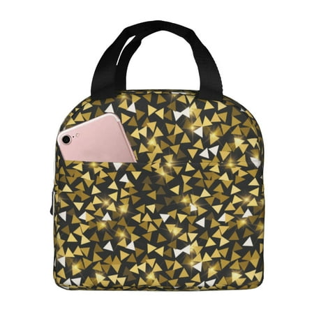 Insulated Lunch Bag for Women Men - Gold Glitter lightning B Leakproof Cooler Lunch Box for Women Men  Lunch Tote Bags for Work School Picnic Travel
