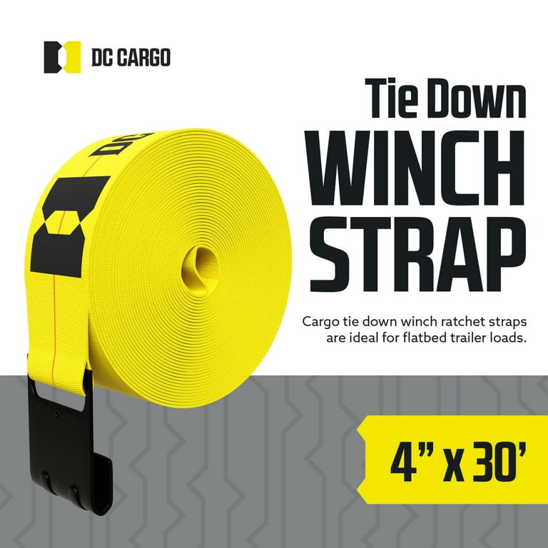 Winch Strap, 4x30' Flatbed Trailer Strap Tie Down w/ Flat Hooks, Heavy  Duty Cargo Strap for Flatbeds, Trailers, and Trucks