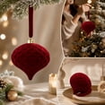 thumbnail image 4 of Large Velvet Christmas Ball Ornaments, Vintage Christmas Plastic Ball Ornaments Flocked Xmas Tree Hanging Decoration for Xmas Party Decor(4 Inch,Red), 4 of 6