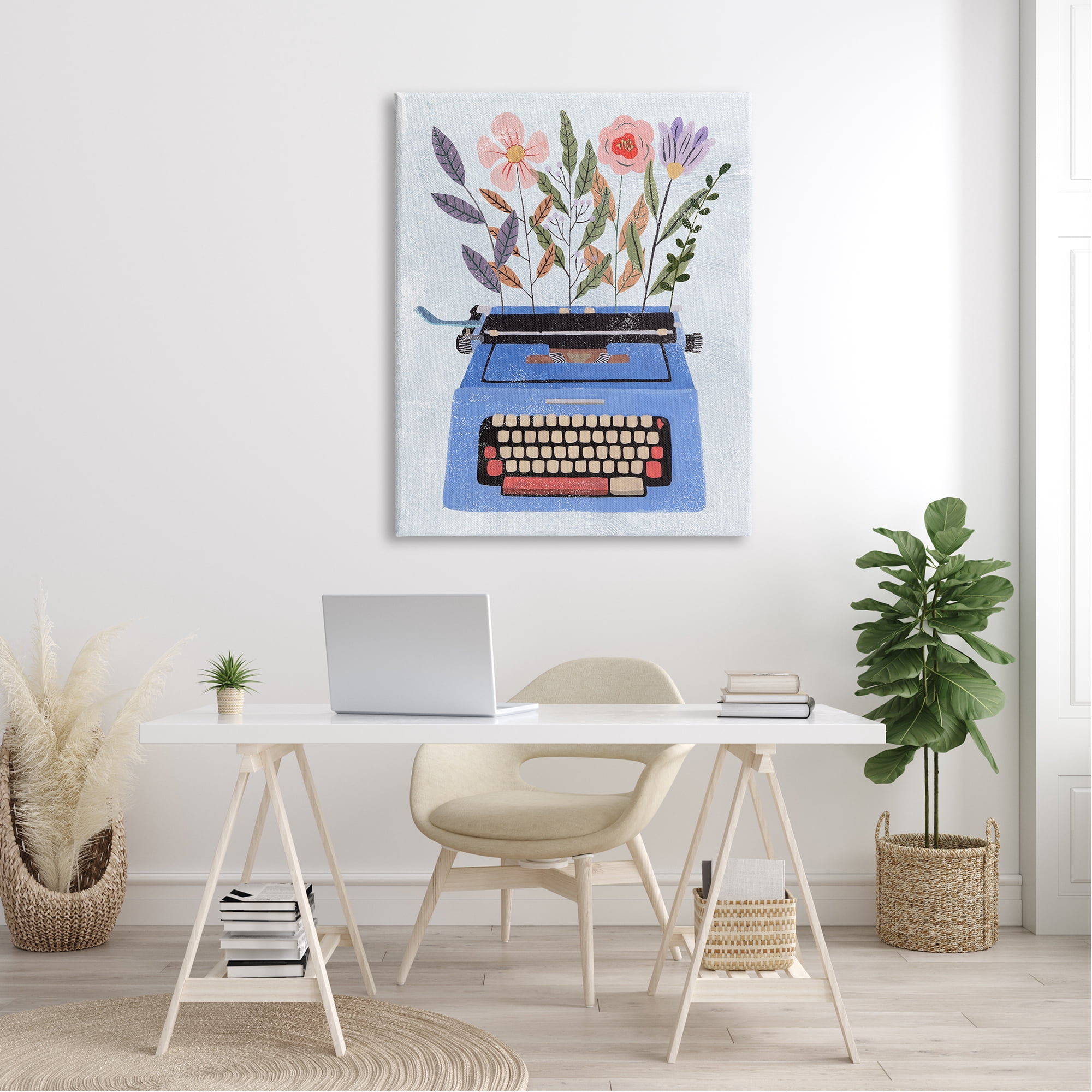 Stupell Industries Floral Arrangement Botanicals Blue Vintage Typewriter Collage , 36 x 48, Design by Melissa Wang