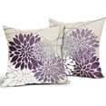 thumbnail image 2 of Purple Pillow Covers 18x18 Inch Dahlia Flower Light Purple Gray Elegant Colored Pillow Case Farmhouse Outdoor Decor for Home Bedroom Living Room Modern Floral Linen Square Cushion Cover, Set of 2, 2 of 6
