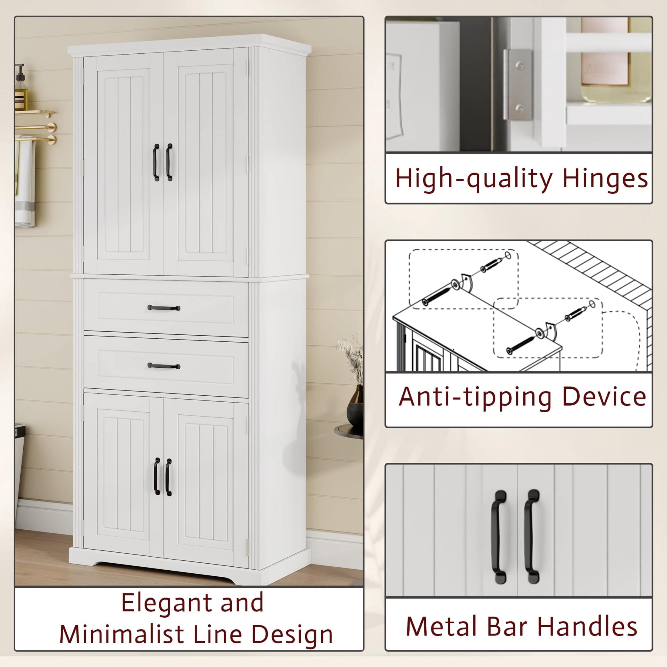 Christopher Knight Home 72.5" H Storage Cabinet with 2 Drawers, 5 Layers Cabinet with Adjustable Shelves, White