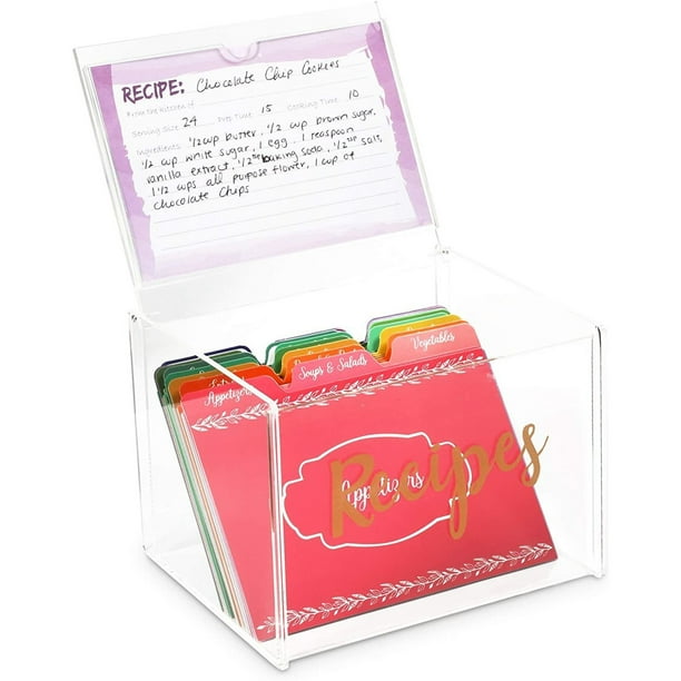 85 Piece Set Clear Acrylic Recipe Holder Box Organizer With 60 Cards And 24 Dividers Walmart Com Walmart Com