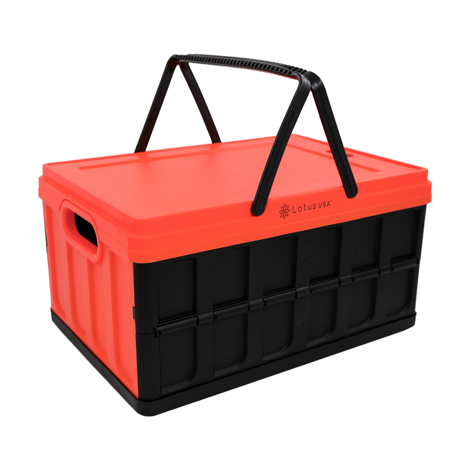 Lotus USA Foldable Stackable Hardside Storage Crate Red and Black 48 Quart 2-Pack 